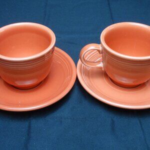 Fiestaware Homer Laughlin Orange Set of Two Cups and Saucers
